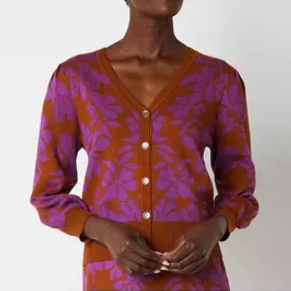 Liz Claiborne Rust and Purple 3/4 Sleeve Cardigan Women’s Petite Medium